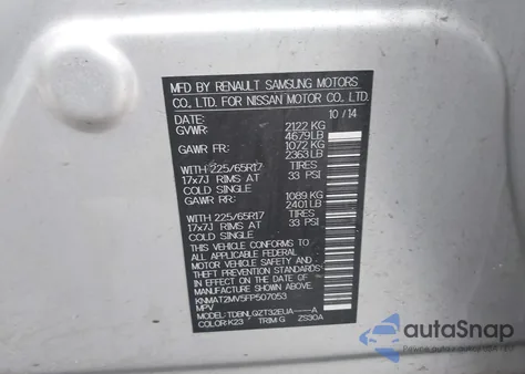 2015 Nissan Rogue Sv from USA, damaged, VIN KNMAT2MV5FP507053